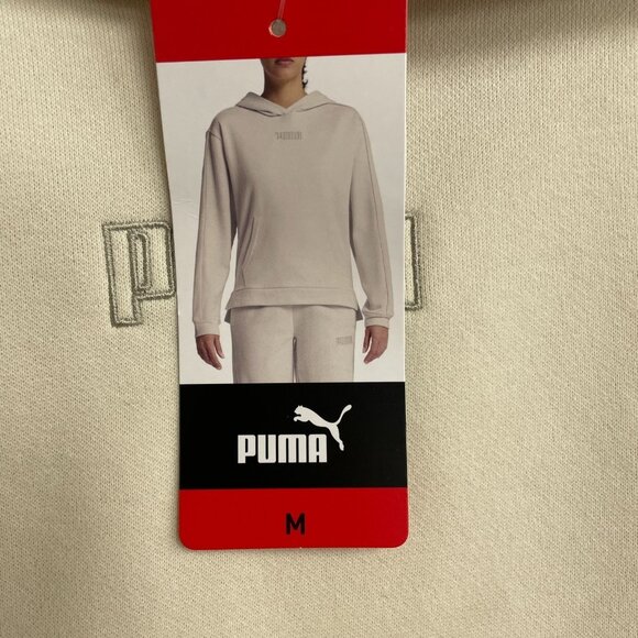 NEW Puma Women's M Fleece Hoodie Beige Pullover Sweatshirt  G1402 - Picture 10 of 13